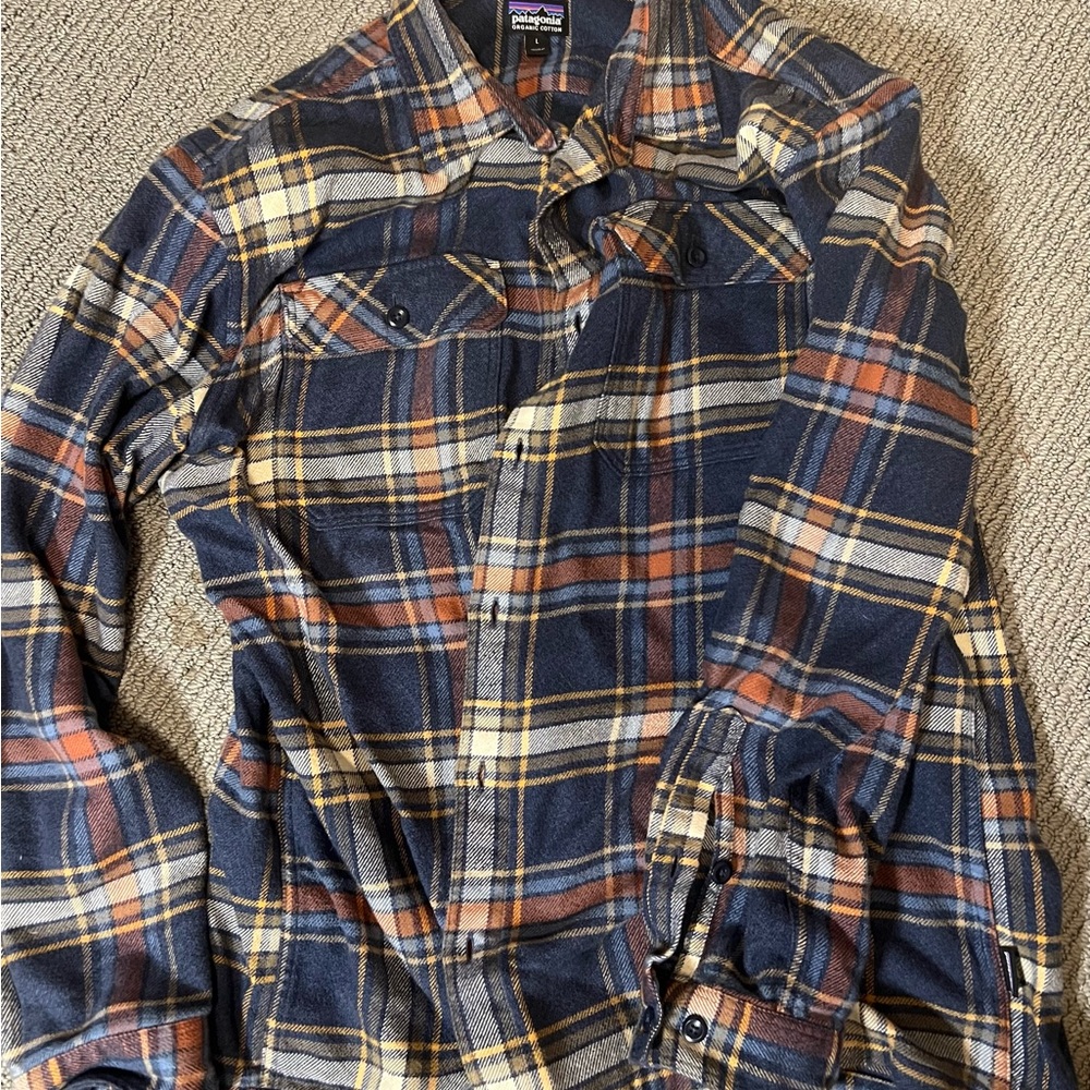 Patagonia Plaid Flannel Shirt - Blue and Orange